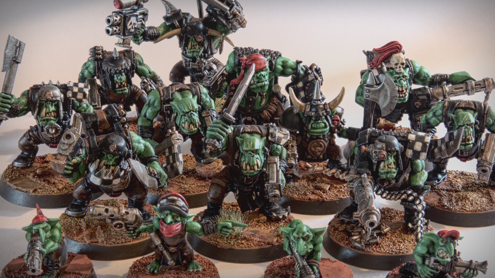 Ready to start a Waaaaaaaaagh! Four Games Workshop Ork miniatures ready ready to go
